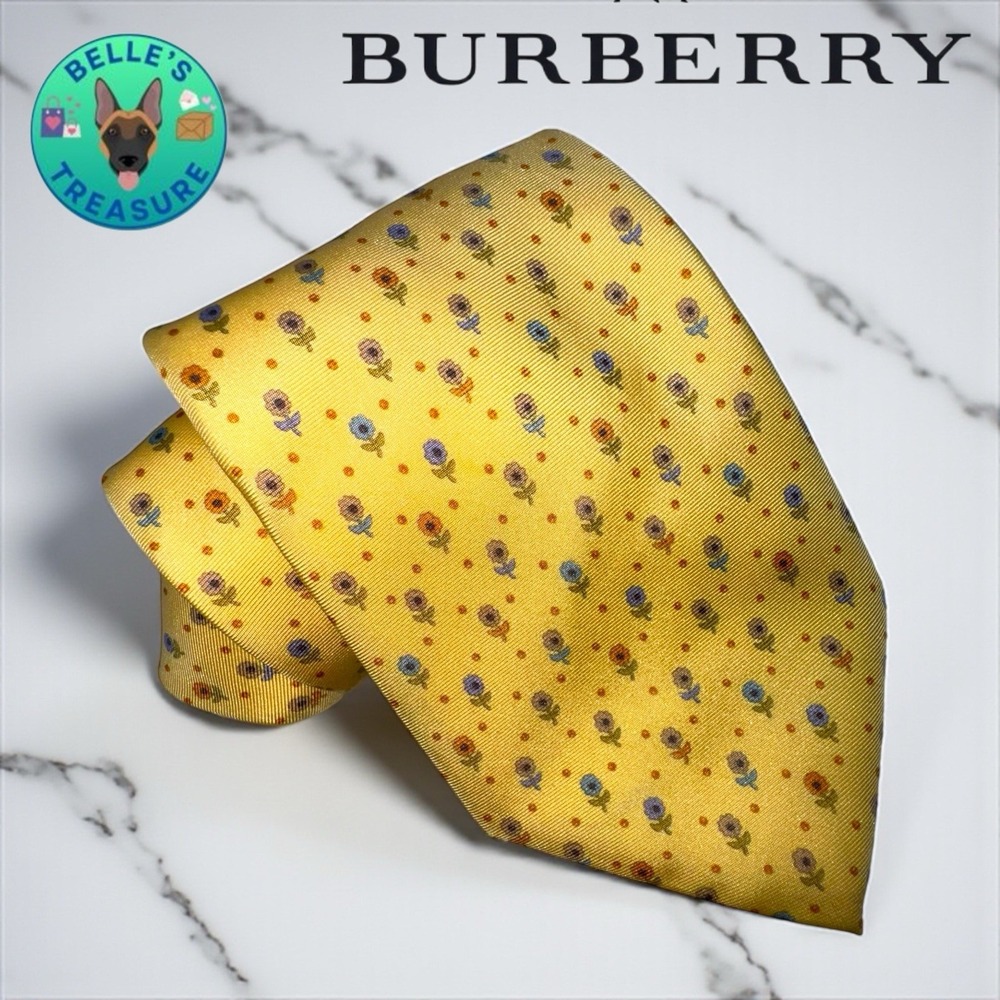 Burberry London Necktie Mens Yellow Floral Silk Adjustable‎ Formal & Casual